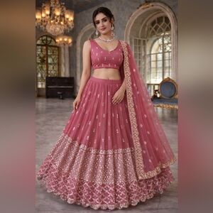 Pink Sequin Zari Embroidery Work Lehenga Choli